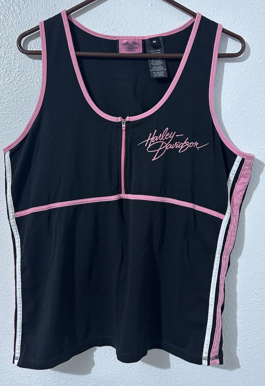 Harley Davidson Women’s 1W 3/4 Zip Tank Top With Built In Bra Biker Motorcycles